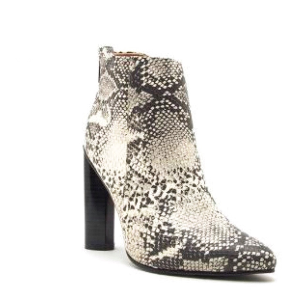 Natural Snake Print Pointed Toe Ankle Booties - Picture 3 of 3